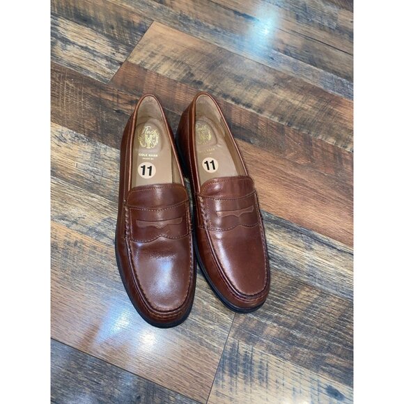 COLE HAAN GRAND OS MENS PINCH HAND SEWN‎ BROWN LEATHER PENNY LOAFERS SZ 11